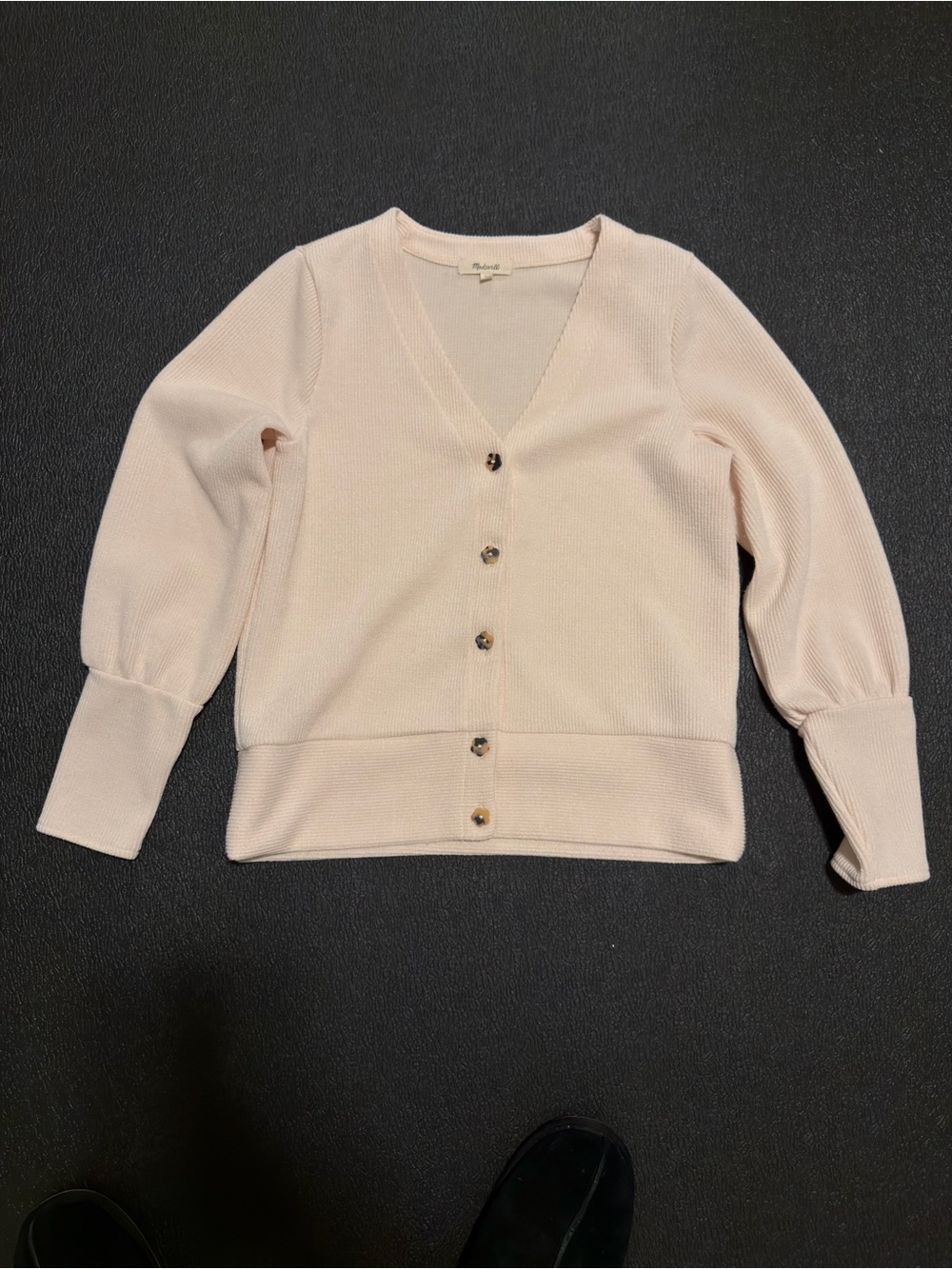 Madewell Cream/Beige V-Neck Button Cardigan with Flower shaped Buttons